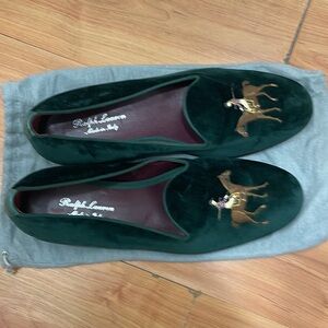 Ralph Lauren Green Velvet Men's Loafers p-wing snowbeach bear